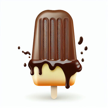 Chocolate Popsicle Isolated, Vintage Painting, Lolly Ice Cream, Lollipop, Ice Yogurt Drawing, Generative AI Illustration