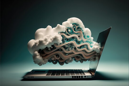 Laptop connected to data cloud, cloud data concept, Generative AI