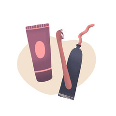 Grooming set toothbrush, toothpaste and face cream. Concept morning or evening self-care routine.