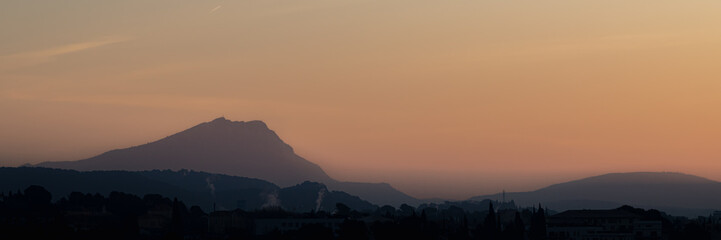 the Sainte Victoire mountain in the light of a winter morning