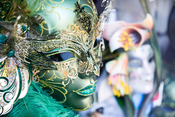 Traditional venetian mask in Venice in Italy. Colorful carnival mask 