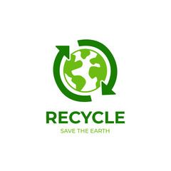 Global recycling logo template. Recycle vector template. Save the world logo idea. Earth day logotype. Sustainable earth logo. Ecology logo 