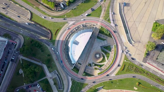 Roundabout of General Jerzy Zietek in Katowice city, Poland, 4k
