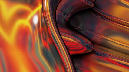 Fiery red molten metal plate organically molded Abstract, dramatic, modern, luxurious and exclusive 3D rendering of graphic design elemental background material.