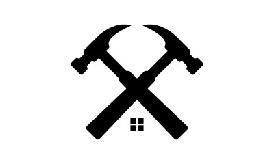 Hammer logo for construction, maintenance, property, home repairing business company. Vector illustration. Suitable for label, name card, branding, identity template