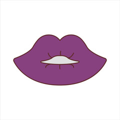 Funky, hipster sticker of lips in groovy style