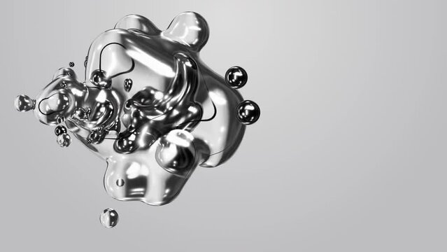 Grey gray white silver metaball liquid metasphere 3d render motion design wallpaper animation water effects mercury bubble meta balls metal transition deformation for business presentation background