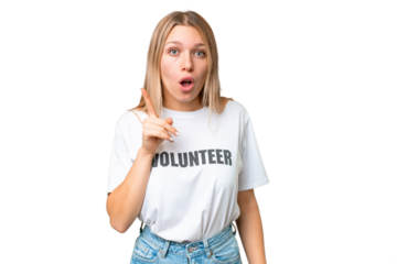 Young volunteer woman over isolated chroma key background intending to realizes the solution while lifting a finger up