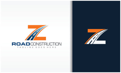 Letter Z with road logo sing the creative design concept for highway maintenance and construction - obrazy, fototapety, plakaty
