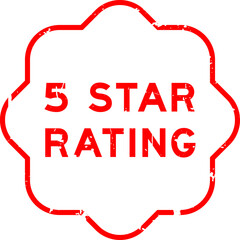 Grunge red 5 star rating word rubber seal stamp on white background