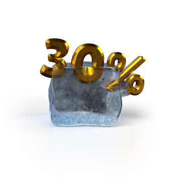 30 percent sign frozen in ice 3d render elements for marketing campaign and discount banners