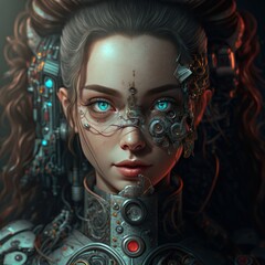 Portrait of a female robot steampunk