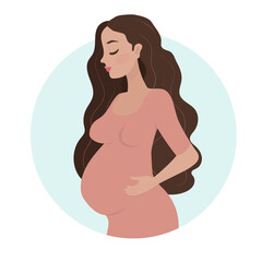 Pregnant woman concept illustration in cute cartoon style, healthcare, pregnancy.