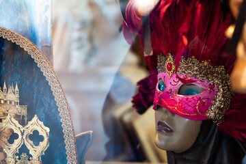 Traditional venetian mask in Venice in Italy. Colorful carnival mask 