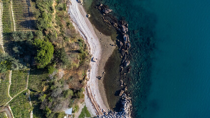 Fantastic landscape taken from the drone at the top of the cliff. Trieste, Italy. Clear sea and...