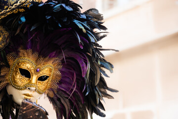 Traditional venetian mask in Venice in Italy. Colorful carnival mask 