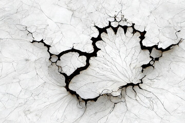 A picture of marble texture mandelbrot fractal 3D like cracks, flat surface,white on white color. Generative AI.