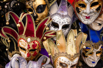 Traditional venetian mask in Venice in Italy. Colorful carnival mask 
