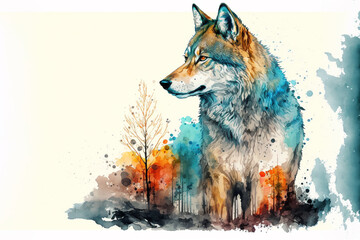 Wolf head Watercolor paint. Generative AI