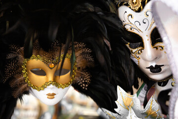 Traditional venetian mask in Venice in Italy. Colorful carnival mask 
