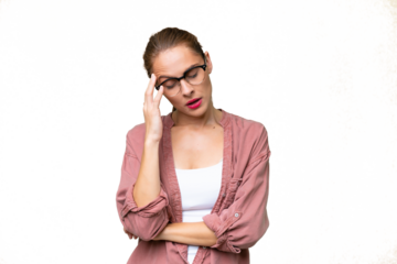 Young caucasian woman over isolated background with headache