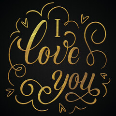 i love you golden calligraphy design valentine's day banner