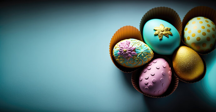 Easter eggs background & banner, isolated - copyspace, blank, space