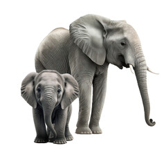éléphanteau et sa mère isolés sur fond transparent - illustration ia