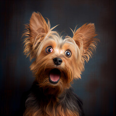 Fototapeta premium Cute funny shocked yorkshire terrier dog