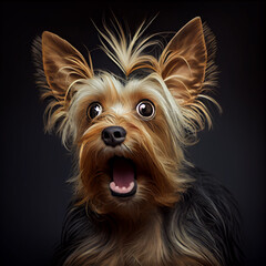 Fototapeta premium Cute funny shocked yorkshire terrier dog