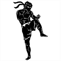 illustration of muay thai fighter vector logo