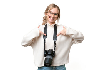 Young photographer English woman over isolated background proud and self-satisfied