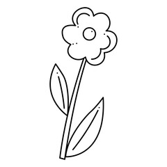 Flower doodle abstract with leaves. Hand drawn outline vector illustration.
