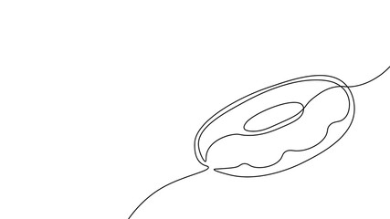 Single continuous line donut art. Coffee morning cafe bakery pastry frosting fast food silhouette. Concept design one sketch outline drawing vector illustration