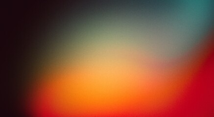 Abstract color gradient background, film grain texture, blurred orange gray white free forms on black. Dark blurry abstract gradient background, grainy texture, red, yellow, blue, black colors. © Sami
