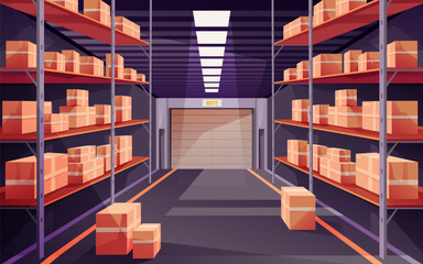 Warehouse vector clipart. Logistic hub with box