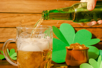 serving beer in a mug on St. Patrick's Day
