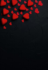 Valentine's day background. Black banner with red hearts. Place for text.