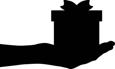Hand giving a gift. Vector silhouette