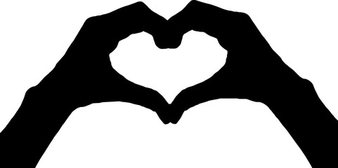 Hands show a heart symbol. Vector silhouette.