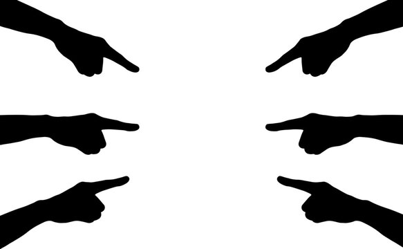 Vector Silhouette of hands, they show fingers in the center. Extensive concept e.g. accusations, bullying, complaints