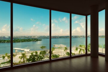 Plakat Amazing balcony apartment view of Port Miami FL USA. Generative AI