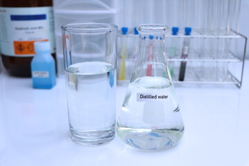 Distilled water in bottle ,sample water in the laboratory