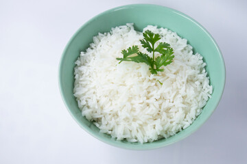 The rice bowl has cilantro to decorate.