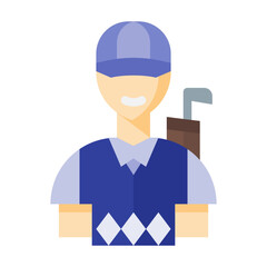 Male golfer, golf player icon in flat style