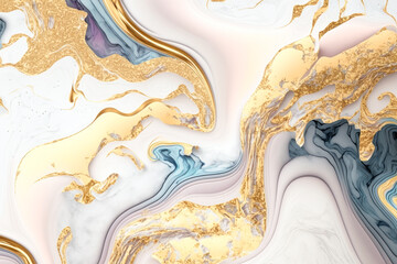 Abstract golden pastel colorfuls marble liquid alcohol painting background. Generative AI