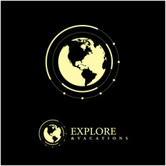 logo about exploration with globe and compass symbol