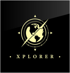 logo about exploration with globe and compass symbol