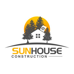 real estate logo with house, sun and money image