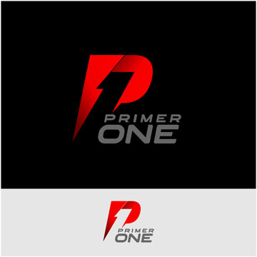 logo P1 About power with illustration of P, 1, and Lightning